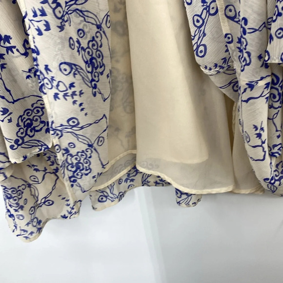 & Other Stories Ruffle Collar Cloud Print Mini Dress Women Sz 10 Tan Blue Tiered - Picture 8 of 15